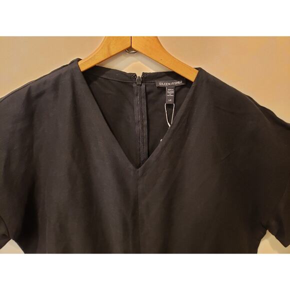 NWT Eileen Fisher Womens Linen Blend Slub Jumpsuit Black Wide Leg Cropped Large - Picture 9 of 13